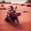 Placeholder: pen outline, in the style of Escher, female ninja dingo hippo witch on the red sand beach ,bokeh like f/0.8, tilt-shift lens 8k, high detail, smooth render, down-light, unreal engine