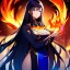 Placeholder: Clear focus, 8k, high quality, detailed, beautiful lighting, vibrant colors, black long hair, vibrant blue eyes, girl, fire magic