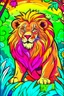 Placeholder: COLORED DRAW OF A LION ON THE JUNGLE, CARTOON STYLE, LOW DETAILS, THICK LINES