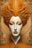 Placeholder: Masterpiece, full head on image, full image, Abstract, In the style of Aubrey Beardsley, Naoto Hattori, jean cocteau, accent soft color orange Masterpiece