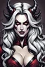 Placeholder: create a demon female succubus , in the comic book art style of Lady death, with highly detailed and sharply defined feminine facial features