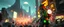 Placeholder: cyberpunk space city, in valley, close up on A space pirate rogue girl with disco ball rocket shooting sparks backpack named Daisy started doing the splits, Blew a fuse in his hips and short-circuited his bits, The Martian fluffy gremlins went wild, the Plutonians dogs screamed, Even black-and-white aliens turned ultraviolet green! in the style of fallout 4 and HR Giger, background motion blur , and volume fog spot lights
