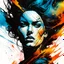 Placeholder: create an abstract portrait illustration of a female face in the process of severe explosive disintegration , highly detailed , in the comic art style of FRANK MILLER and BILL SIENKIEWICZ, searing lines and forceful strokes, precisely drawn, boldly inked, with gritty textures, vibrant colors, dramatic otherworldly lighting