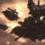 Placeholder: Armored Core fight another Armored Core fly in the sky in the desert with beside the ocean where you can see the space in the sky with twilight on the horizon, 4k resolution