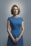 Placeholder: Powerful classical portrait of a 2000s politician in her early 40s wearing a blue dress standing in a powerful position a little zoomed out
