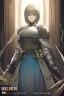 Placeholder: Motoko Kusanagi from Ghost In The Shell (1995), clad in medieval stell plate armour, melancholic, alone, big blue eyes, perfect, beautiful