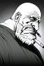 Placeholder: old man in profile smokes a cigar, greyscale