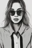Placeholder: el rostro de una mujer con gafas totalmente oscuras y con expresión seria en blanco y negro que no se ven los ojos, que solamente se vea su rostro y cuello que no se vean sus ojos, gafas mas oscuras que su expresión sea más seria, mucho más seria casi triste