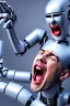 Placeholder: man screaming at a robot