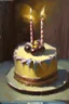 Placeholder: A birthday cake written "Happy Birthday". oil painting.