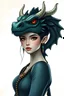 Placeholder: a dragon girl with a dragon head styled crown. Make it as stylish as possible