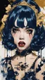 Placeholder: Poster in two gradually, a one side malevolent goth vampire girl face and other side the Singer Melanie Martinez face, painting by Yoji Shinkawa, darkblue and gold tones,