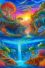 Placeholder: An Trees, waterfalls, and imaginative landscapes. Underwater lake fish. Coral. The sky is decorated with stars and sky waterfalls fantasy, perfect anatomy, fantasy, vibrant digital art professional award winning masterpiece, oil on canvas Atmospheric extremely detailed Josephine Wall