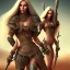 Placeholder: long hair lady warrior with big bobs no top under in desert