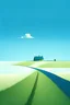 Placeholder: minimalist, realism, green, plain, field, home, family, happy, glad, beautiful, blue sky, sun, woody borders, funny, road