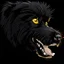 Placeholder: an angry scruffy black terrier on black background, yellow eyes, illustration
