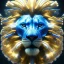 Placeholder: A beautiful portrait of a cyborg lion blue color scheme, high key lighting, volumetric light high details psychedelic background