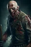 Placeholder: In a mesmerizing combination of brilliant and fading shades, photorealistic,a high-quality,ultra photo-realistic realism image, Bald zombie with chainsaw and blood on clothes, horror, creppy background, hyper realistic, 35mm, F1.8, intricate detail, Sharp focus, super sharp,