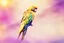 Placeholder: parrot-phoenix mix birds, a picture of togetherness, death, resurrection, purple in sunshine, watercolor and black ink outlines, sparkling golden glitter, ethereal, cinematic postprocessing, bokeh, dof