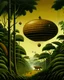 Placeholder: Beehive airships hovering over a jungle painted by Henri Rousseau