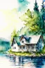 Placeholder: serene vacation lake house, watercolor painting