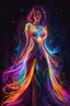 Placeholder: Beautiful woman with dress painting art neons glowing light in the dark and colorful details