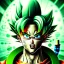 Placeholder: Son-goku with white hair in a green field, steam punk, close-up