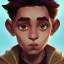 Placeholder: Portrait of a 9 year old wizard light brown curly hair boy with big lips Nick Harris style