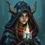 Placeholder: a pretty goblin woman, shaman, ice, young, medieval, fantasy, illustration, cinematic, poster, evil