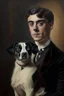 Placeholder: Make me a oil portrait of a very rich person that is 27 Years old from 1920 with a dog