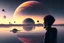 Placeholder: person seeing a grey exoplanet in the horizon, lagoon, sci-fi, very epic