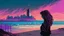 Placeholder: synth-wave beach & city, lone girl, iconic:1.8), comic style