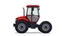 Placeholder: side of a modern closed cab tractor(red) with black wheels, digital illustration