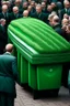 Placeholder: A funeral where a lot of people carry green coffins with high-quality detail and precision .