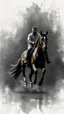 Placeholder: A man on horse in a Hyper Realistic Aerial Grungy Dark-Grey Brush strokes on a dark rustic background with charcoals