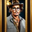 Placeholder: portrait of johnny depp as indiana jones with a golden cross in hand, in studio