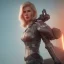 Placeholder: Ultra Realistic retro sci-fi movie scene, waist up view portrait, blonde woman pointing a gun, sweet young Claudia Schiffer face, perfect iris, glow eyes, makeup, weapon. Drones background, Retro sci-fi style, helmet, tight latex coat, fog, rain, soft color, highly detailed, unreal engine 5, ray tracing, RTX, lumen lighting, ultra detail, volumetric lighting, 3d, finely drawn, high definition, high resolution.