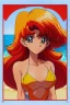 Placeholder: 1girl, retro anime, 80's, redhead,portrait, synth-wave, beach