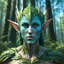 Placeholder: Imagen de arte lineal de un elfo hombre en el bosque, vista frontal, calidad ultra, hiperdetallado, 8k, 3d, colores complementarios, cielo azul