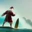 Placeholder: Santa standing of surfboard surfing a big wave, empty hands, beach, character design by cory loftis, fenghua zhong, ryohei hase, ismail inceoglu and ruan jia. unreal engine 5, artistic lighting, highly detailed, photorealistic, fantasy