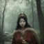 Placeholder: wonderfull japanese woman, big chest, in rain, portrait, viking costume, village, meditation, woods, cyberpunk, 8k quality