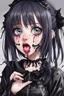 Placeholder: Closeup anime Girl goth with big eyes, fullbody, ragged clothes, slime, the perspective looking down, rolling eyes, tongue out, saliva drip, open mouth,