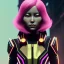 Placeholder: Medium Close Up Portrait, Front image. cyberpunk Asian woman, pink short hair. rabbit mask, latex suit. Red, black, gold, color. Punk style. Gradient background, highly detailed, concept art, smooth, unreal engine 5, god rays, ray tracing, RTX, lumen lighting, ultra detail, volumetric lighting, 3d, finely drawn, high definition, high resolution.