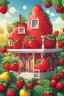 Placeholder: A cartoon advertising poster and a dazzling background for a house shaped like strawberries and lemons Without coloring