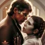 Placeholder: old carrie fisher embracing harrison ford, waist up portrait, photorealistic faces, intricate, oil on canvas, masterpiece, expert, insanely detailed, 4k resolution, cinematic smooth, intricate detail , soft smooth lighting, soft pastel colors,