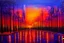 Placeholder: Cyberpunk City, sunset, trees, sci-fi, impressionism painting