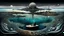 Placeholder: one alone human sitting on deep dark colors little island on big ocean, next the island close alone human there is beautyful landscape with with cites and with many humans, . normal neurotipical lifes contrast the weird inner world with neurodivergens soul and mind,, style of Chagall, of Bosch of Giger. Weird absurd beauty in background neuronic network and normal landscape Whimsical surreal vibe, cinematic