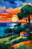 Placeholder: Sunset over south of France in the style of Cezanne