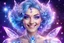 Placeholder: beautiful bright fairy cosmic women with cosmic hair, crystal jewel and dressed with a magic crystal suit. she has light make up and a sweety smile