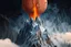 Placeholder: a single mountain rises out of a misty foreground shrouded in mist. The top peak of the mountain sticks into a big broken cracked destroyed shattered sphere. cinematic lighting, artstation, grim mood, looking up camera angle